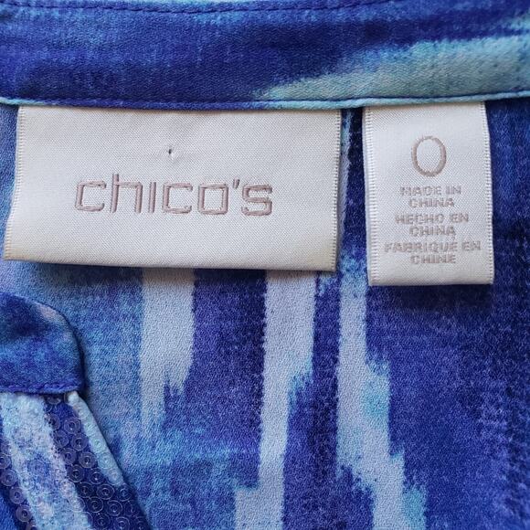 Chico's Tiered Layer Floral Asymmetric Hem 3/4 Sleeve High Low Blue White Tunic - Picture 12 of 13